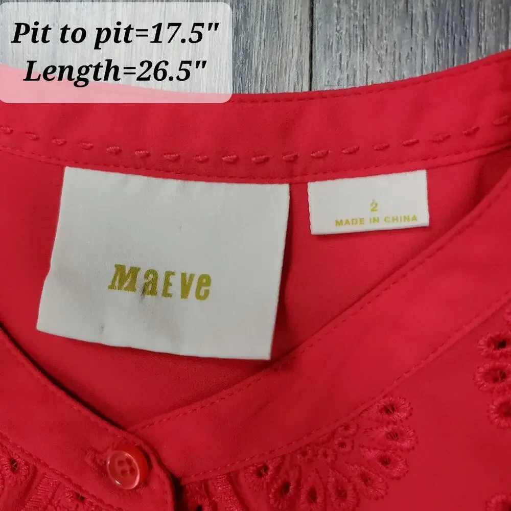 Maeve Anthropologie Red Button Front Sleeveless Blouse 2 XS Panel Neck Office